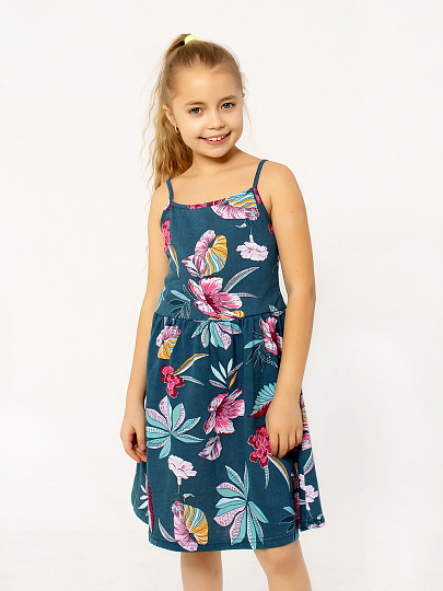 *Сарафан "Кокетка" Цветы Петроль арт. дк169пр